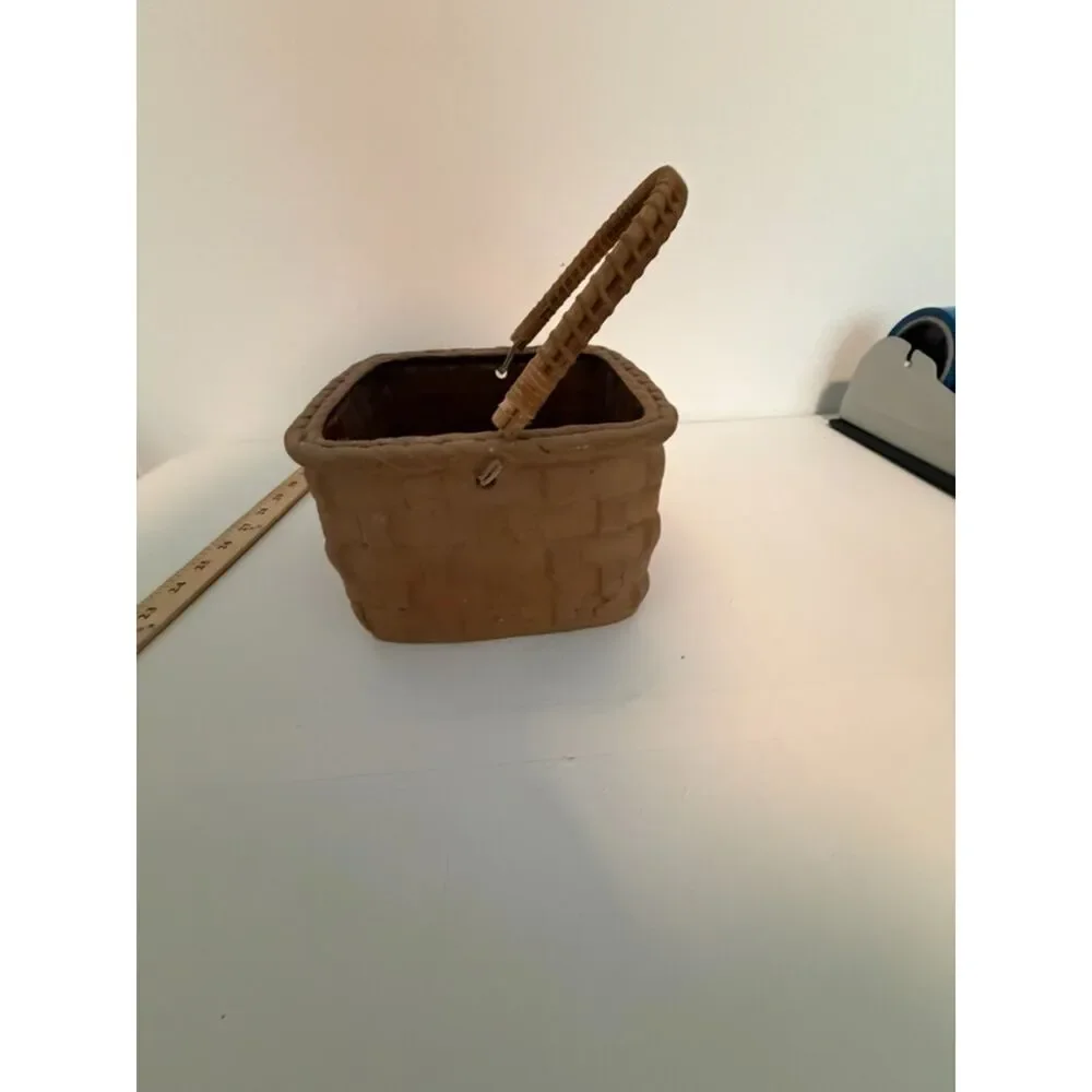 vtg. Japanese trompe l'oeil ceramic basket with braided handle